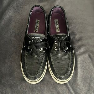Black sequined Sperry Top Sider